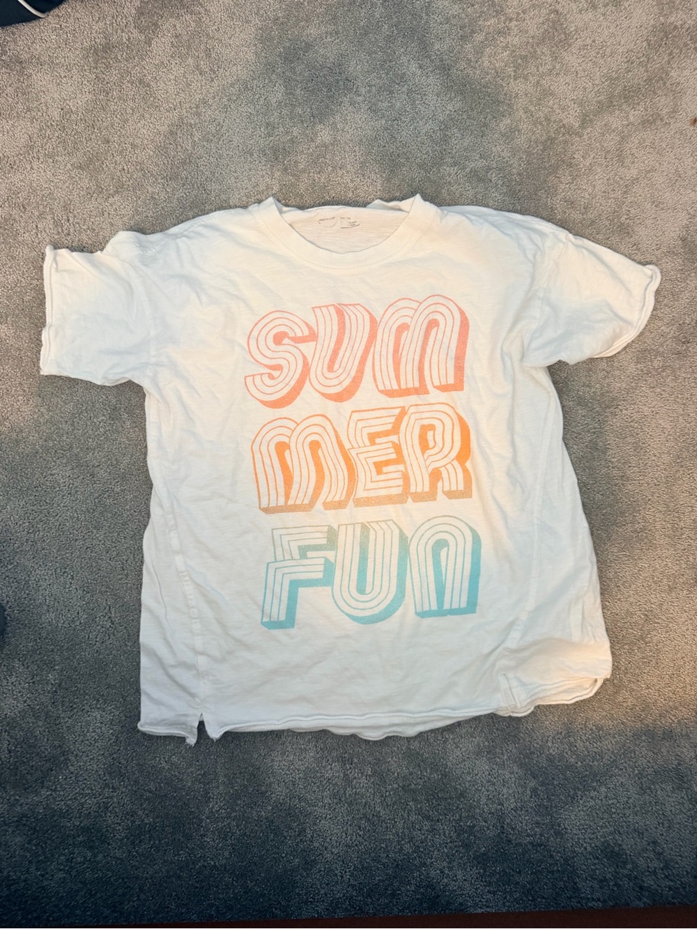 aerie OversizeWhite Tee with Orange-to-Blue 'SUMMER FUN' Fits like a Small